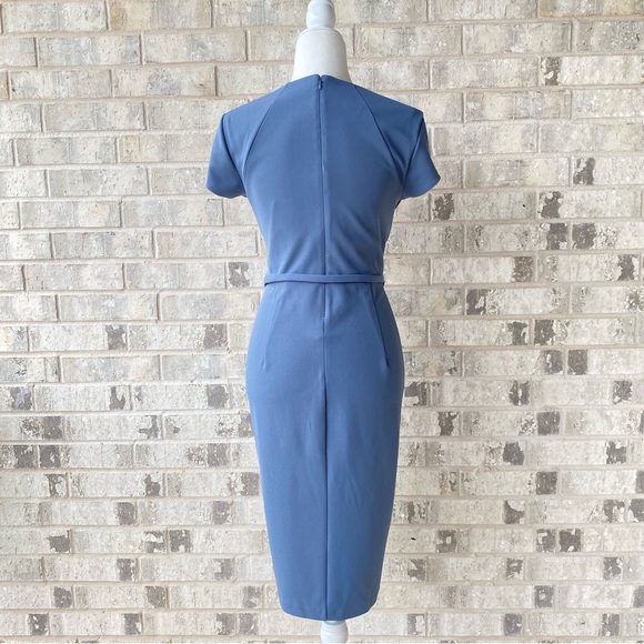 Express Blue Stretch Crepe Belted Cap Sleeve Dress - Picture 9 of 14